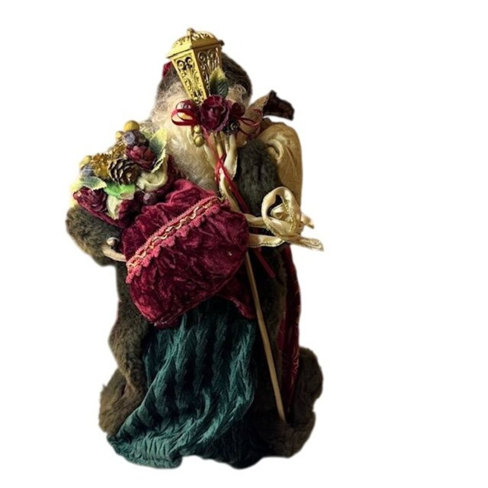 Vintage Victorian Style Santa Claus Figurine With Lantern & Floral Details